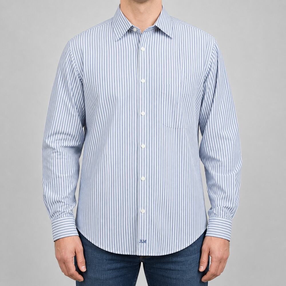 Johnston & Murphy Shirt Mens Large Blue White Striped Button Down Cotton J&M